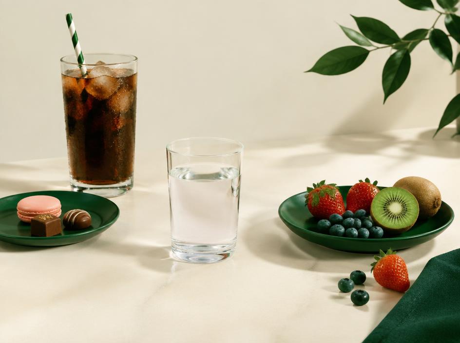 Water and fresh fruit chosen over sweets and soda